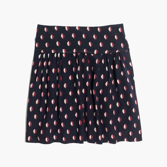 Madewell Skyline Navy Red White Ikat Printed Short Silk Skater Skirt - Picture 2 of 9